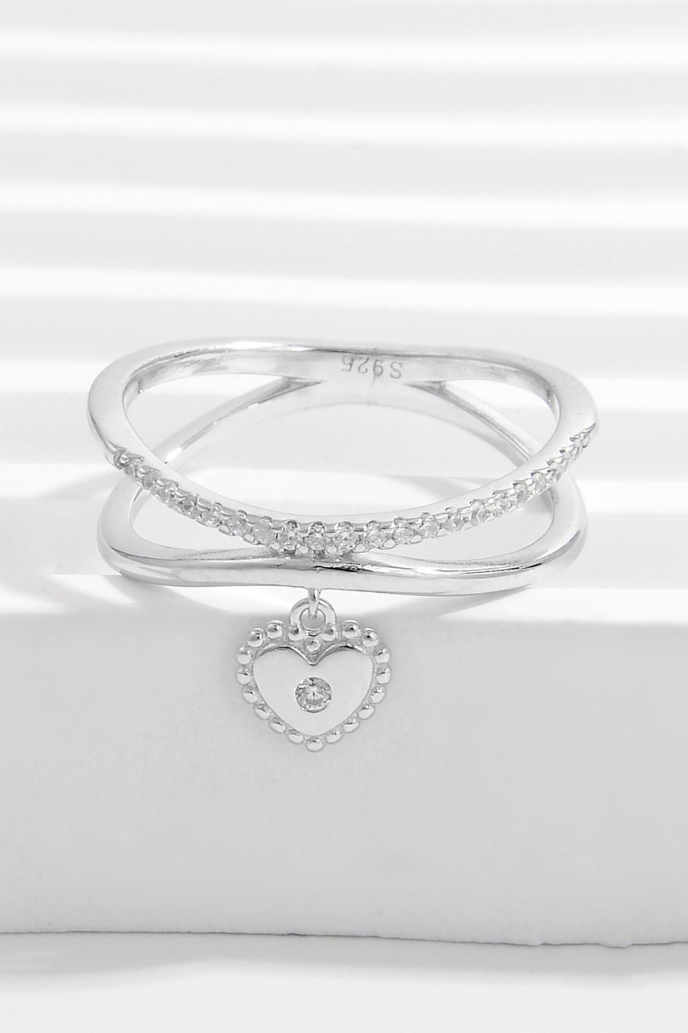 925 Sterling Silver Zircon Heart Charm Ring